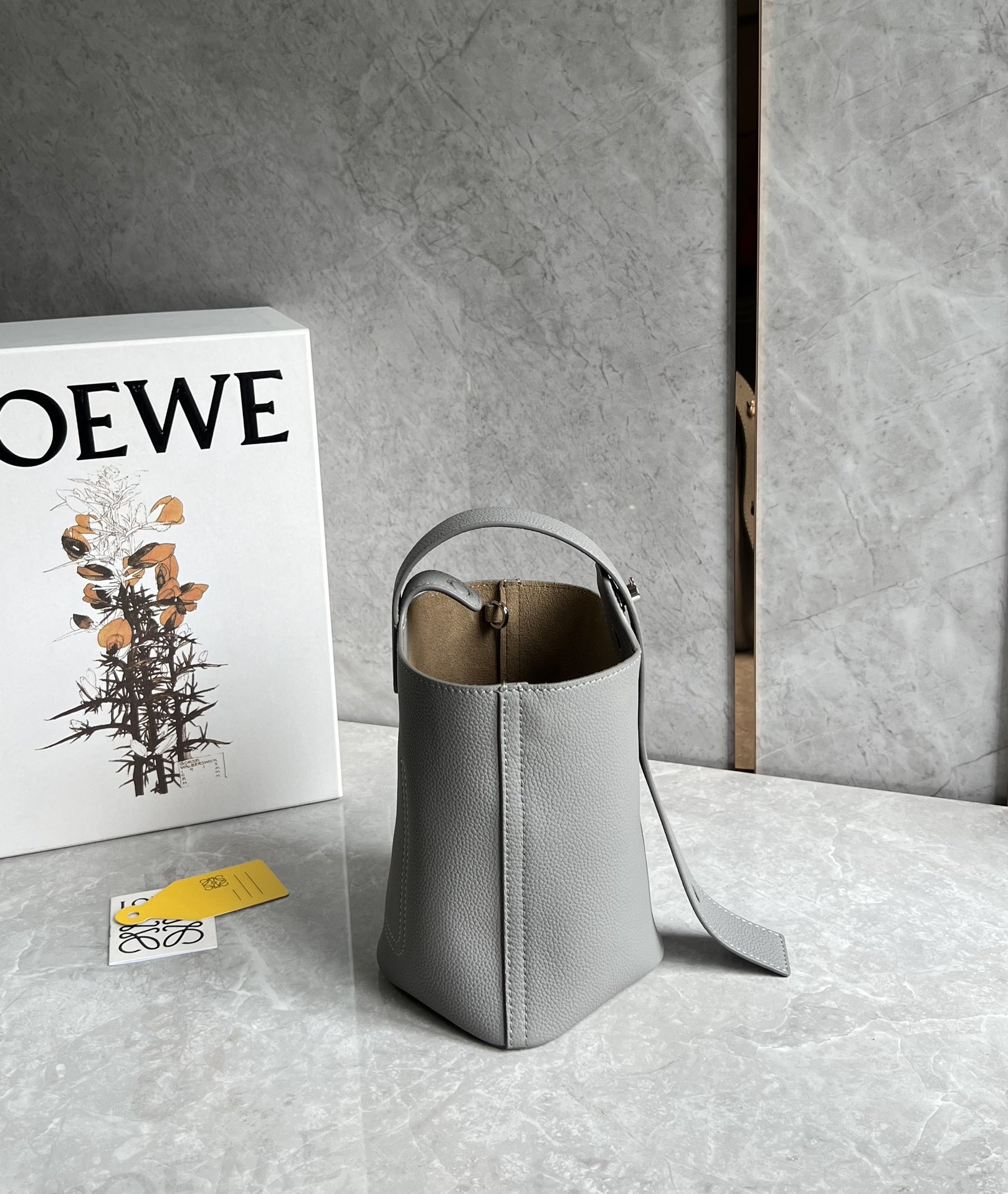 Loewe Mini Pebble Bucket Bag in Soft Grained Calfskin Grey